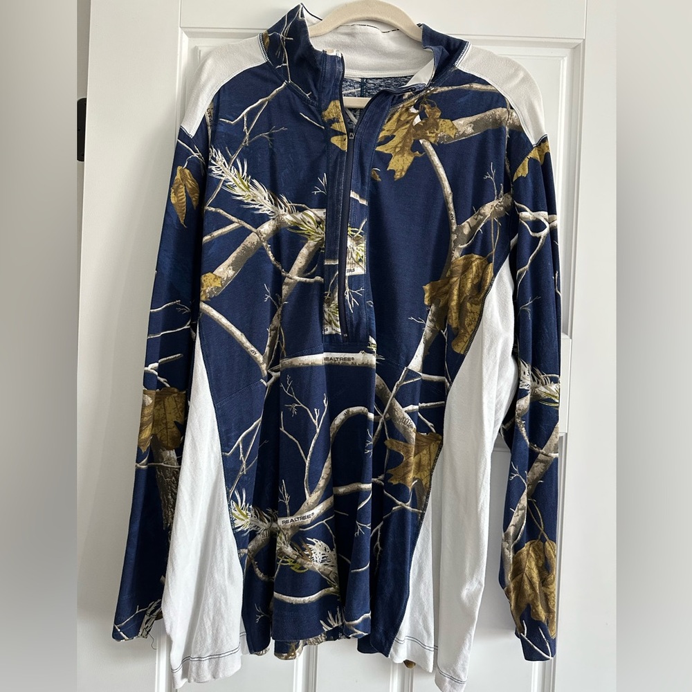 Women’s plus size 4X three quarter zip lightweight pullover navy camo print.